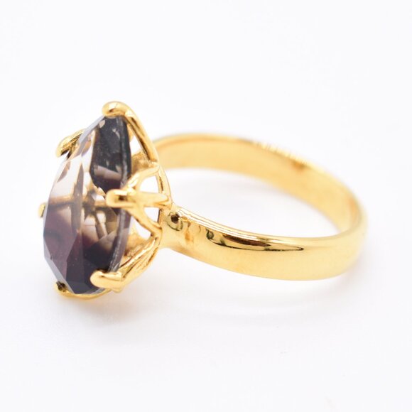 Champagne Topaz Pear-Shaped Ring 18K Gold Over .925 Sterling Silver - Picture 4 of 5